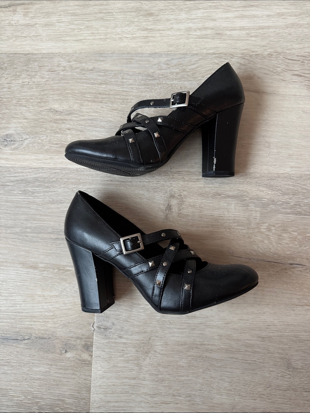 American Eagle Outfitters Black Studded Cross-Strap Heels